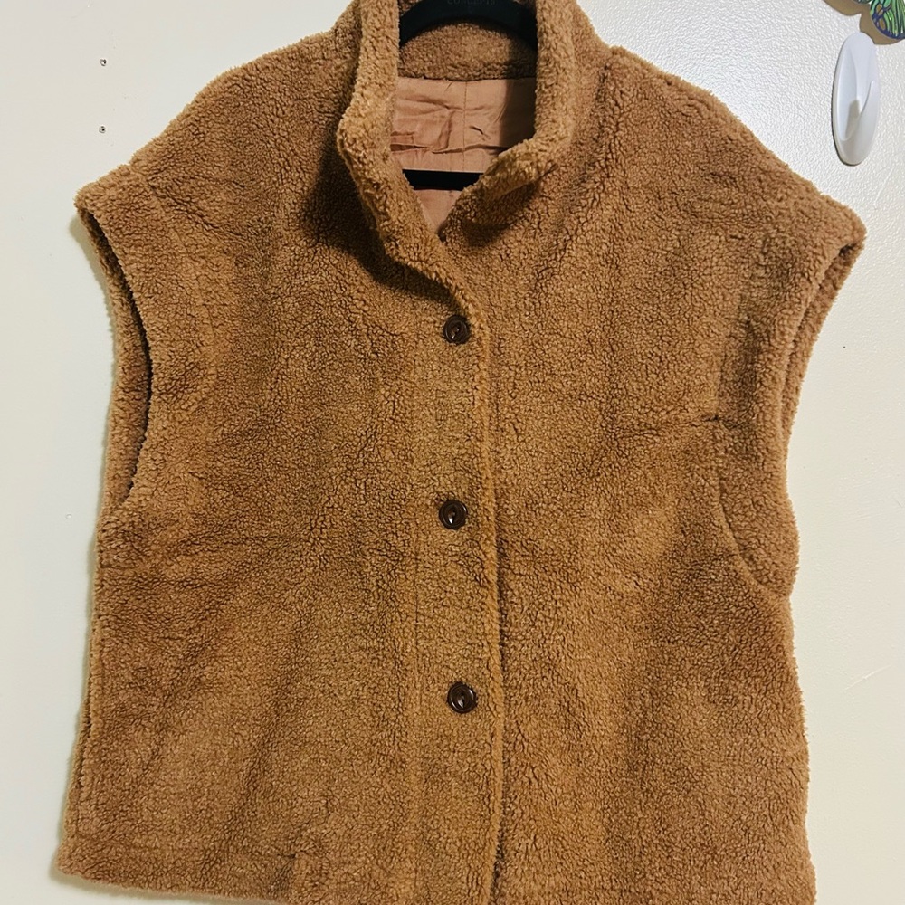 One Available | Brown Sherpa Fleece Button-Up Vest – Size S - Picture 2 of 4